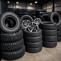 Pneus novos organizados em estoque na Dunga's Auto Center